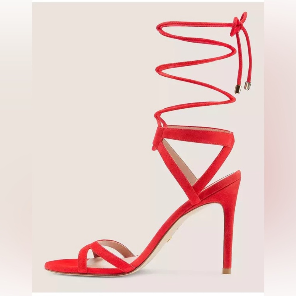 Stuart Weitzman Soiree 100 Red Lace-Up Strappy Heels 5.5 NWOB Designer Shoe - Picture 3 of 14